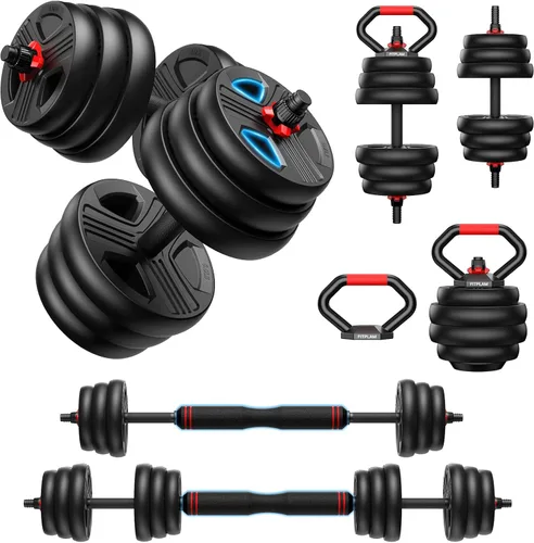 FITPLAM Adjustable dumbbell set,20/35/45/55/70/90lbs Free Weights set with upgraded nut, 5 in 1 Weight Set Used as Kettlebells, Barbell, Push up