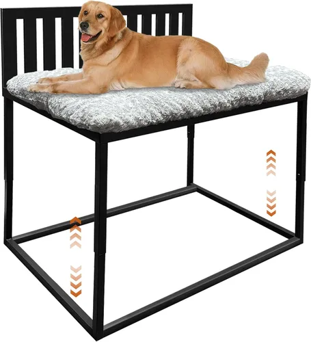 Vista 8 de Beside - Cama para perro, literas para perros de altura ajustable, marco de cama de metal para perros con cojín, tamaño mediano