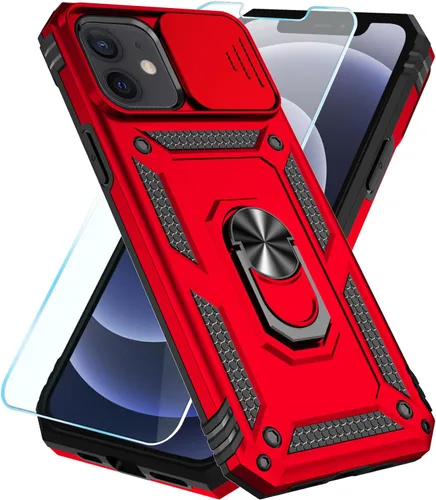 Vista 15 de SunStory Funda compatible con iPhone 12 Pro Max con protector de pantalla HD, cubierta de cámara deslizante y soporte de anillo giratorio