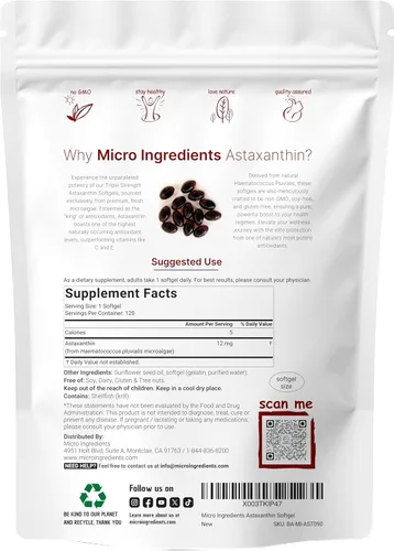 Vista 5 de Micro Ingredients Astaxantina 12 mg cápsulas blandas y aceite de orégano con gotas de aceite de semilla negra Paquete de 2 unidades Fuente