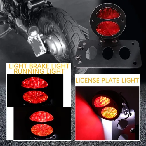 Vista 6 de Rich Choices Luces traseras de motocicleta con soporte lateral para placa de matrícula, luces de freno integradas, luz de parada impermeable