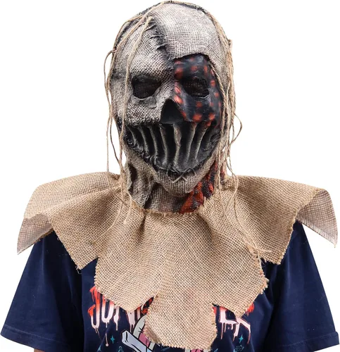Máscara de espantapájaros, saco de arpillera, máscara de payaso, espeluznante, cabeza completa, asesino, hemlt, aterrador, Halloween, cosplay