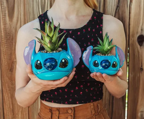 Vista 5 de Silver Buffalo Lilo and Stitch - Planta decorativa de imitación de cara decorativa en cerámica, tamaño grande