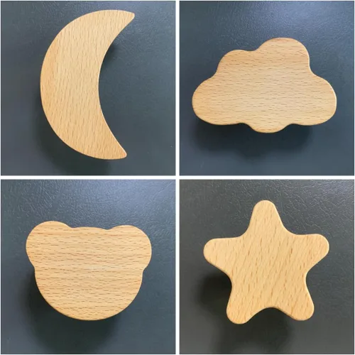 Vista 6 de 6 pomos de madera para gabinetes de animales, tiradores decorativos de madera con tornillos, manijas de muebles con forma de cabeza de oso