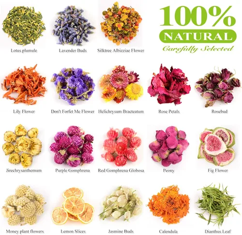 Vista 2 de LAVEVE Flores secas, 21 bolsas 100% naturales de flores secas kit de hierbas para jabón, velas de bricolaje, baño, fabricación de joyas de resina