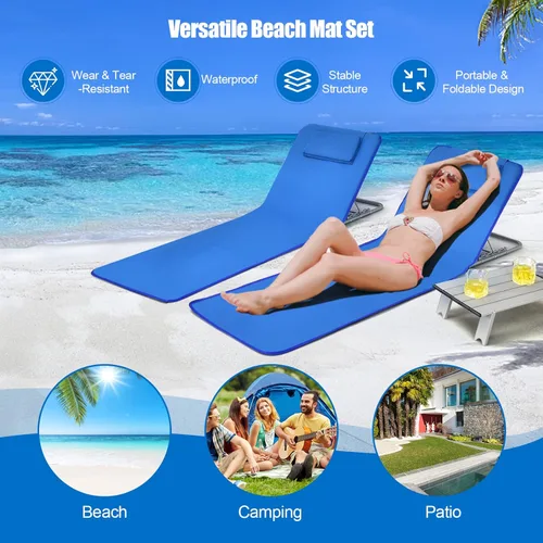 Vista 8 de GYMAX Sillas de playa, sillas de bronceado plegables con juego de mesa, silla de piso ajustable para patio, silla de baño de sol al aire libre