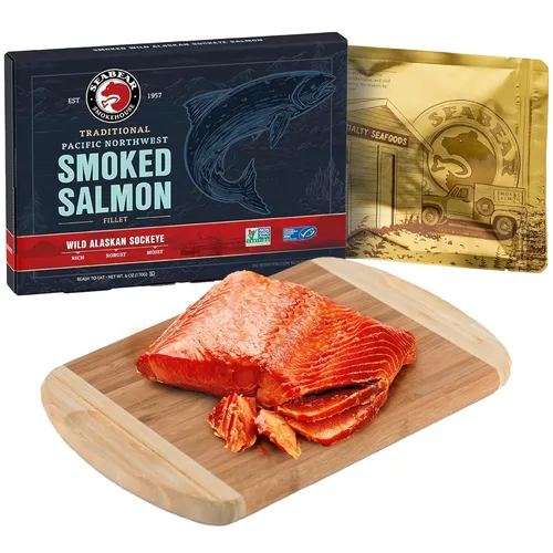 Vista 6 de SeaBear - Caja Roja y Oro Pacífico de Salmón Ahumado de Alaska - 6 oz