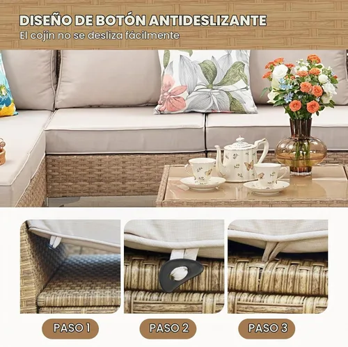 Vista 4 de JOYURE Juego de muebles de mimbre para patio, sofá biplaza de conversación al aire libre con mesa auxiliar, sofá de exterior para todo tipo de clima