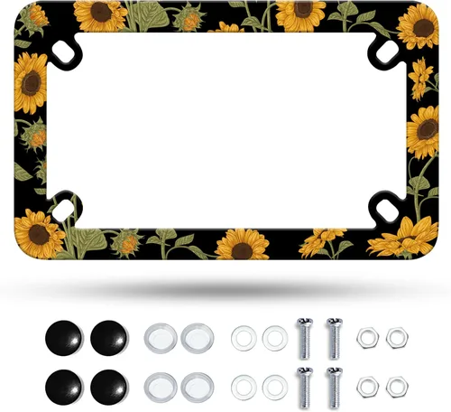 Vista 16 de Marco de matrícula de motocicleta Adventure Awaits con brújula y plumas tribales, material de acero inoxidable, divertido soporte para placa