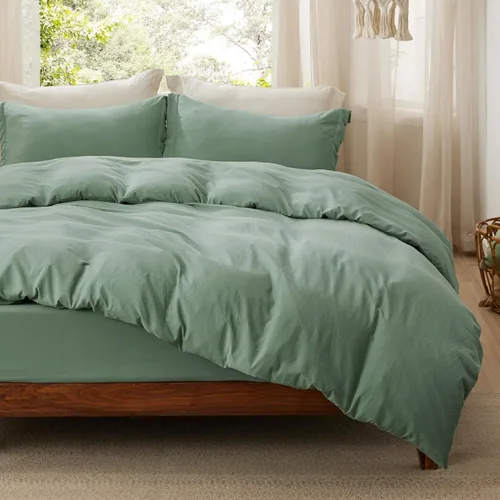 Vista 22 de Bedsure Funda de edredón de tamaño King suave y prelavada, gris oscuro, 3 piezas, 1 funda de edredón de 104 x 90 pulgadas con cremallera y 2 fundas