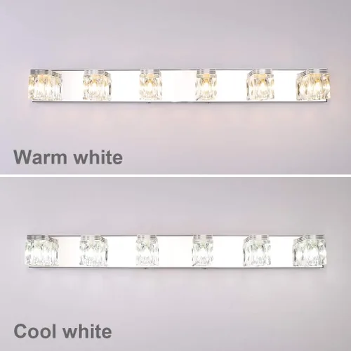 Vista 2 de Ralbay Luces LED modernas para tocador de baño, 6 luces de cristal de cristal de acero inoxidable para tocador de baño, accesorios sobre espejo LED