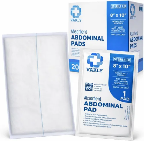 Vista 9 de Vakly ABD Pads 8" x 10" estériles (paquete de 20) – Almohadillas de gasa de combinación abdominal, apósitos no adherentes de alta absorción