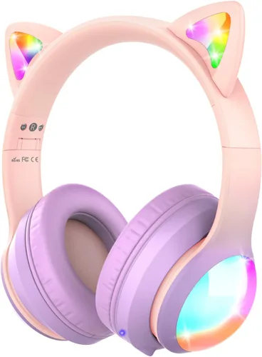 Vista 15 de FosPower Audífonos para niños con orejas de gato LED (límite de volumen seguro de 85dB), audífonos con cable suave de 3.5mm con orejeras y cables