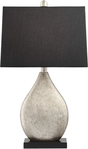 Vista 7 de Regency Hill Marco Modern Art Deco Table Lamps 25" Tall Set of 2 Silver Luxe Black Tapered Rectangular Shade Decor for Bedroom Living Room House