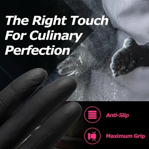 Vista 4 de MAMISON Black Nitrile Disposable Gloves, Powder-Free, Latex-Free, 4 Mil, 100 Count, Food Safe, BBQ, Kitchen, Cooking