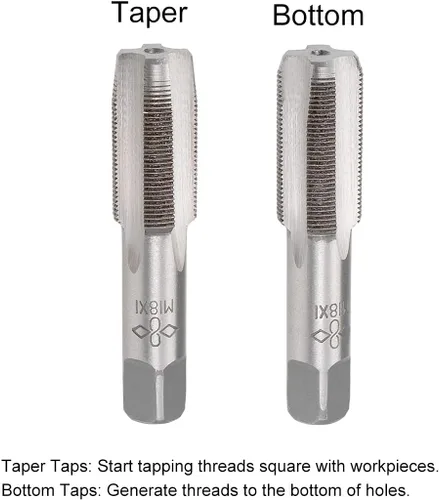 Vista 3 de uxcell Grifo de mano métrico M18 Rosca 1 paso 4 flautas rectas H2 Herramienta de aleación de acero inferior y tornillo cónico Juego de roscas