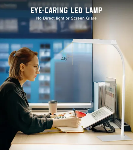 Vista 3 de Lámpara de escritorio LED para el hogar y la oficina con base, luz de tarea para arquitectos que cuida los ojos con cuello de ganso ajustable