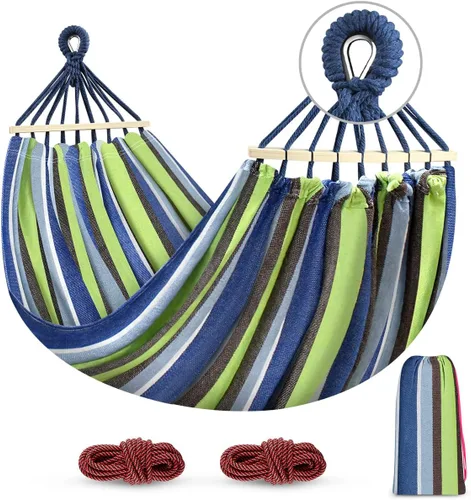 Vista 10 de MOSFiATA Hamaca de campamento de 550 libras mejorada de tela de lona duradera de 11.29 oz, hamacas individuales con dos vigas de equilibrio que