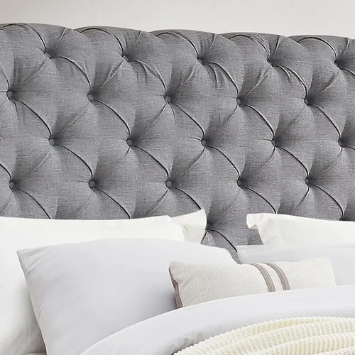 Vista 13 de Rosevera Gideon - Marco de cama tapizado de tela con cabecera ajustable, estilo Chesterfield, soporte de listones de madera, fácil montaje