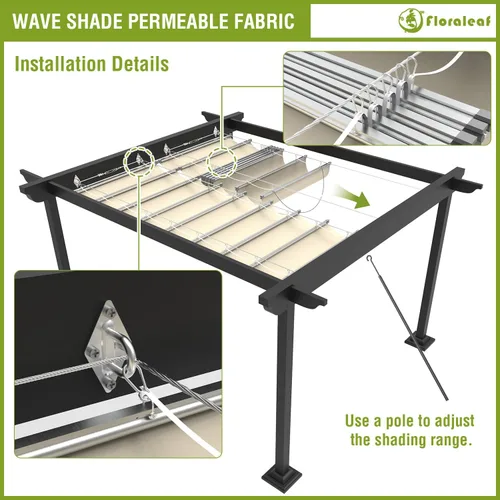 Vista 5 de FLORALEAF Toldo retráctil impermeable de repuesto para pérgola de 4 x 12 pies, con accesorios para cables, para patio, porche, garaje, terraza, toldo