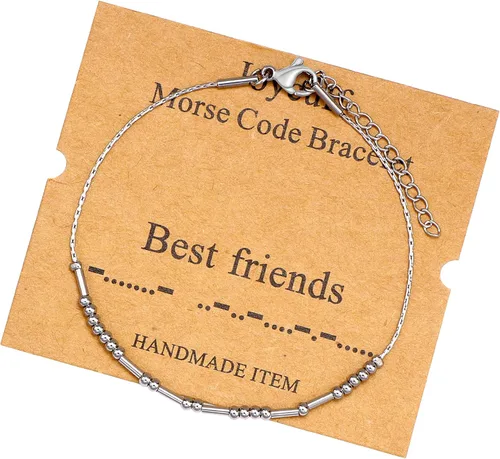 Vista 98 de JoycuFF Pulseras inspiradoras de código morse para mujeres, cuentas de plata, joyería con mantra de motivación, regalos para ella