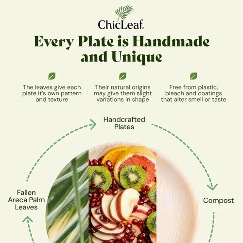 Vista 8 de Chic Leaf Platos desechables de bambú compostables y biodegradables de hoja de palma, platos desechables de fiesta para aperitivos, cena de Navidad