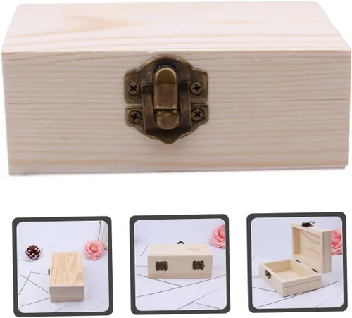 Vista 4 de SEWACC Caja de madera sin terminar artesanía reloj cuadrado decoración de madera decoración de madera cajas de madera caja de embalaje de regalo