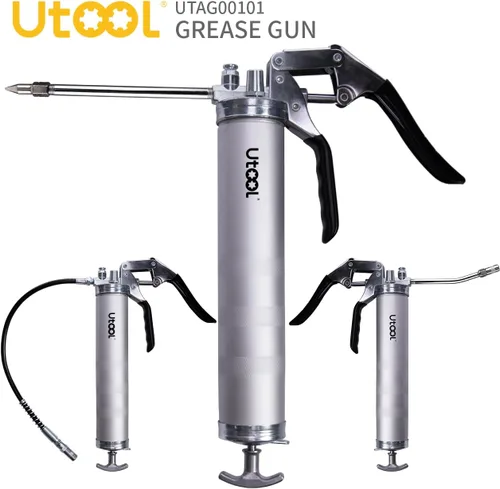 Vista 4 de UTOOL Pistola de engrase, kit de pistola de engrase resistente de 8000 PSI con capacidad de 14 onzas, manguera flexible de resina de 18 pulgadas, 2