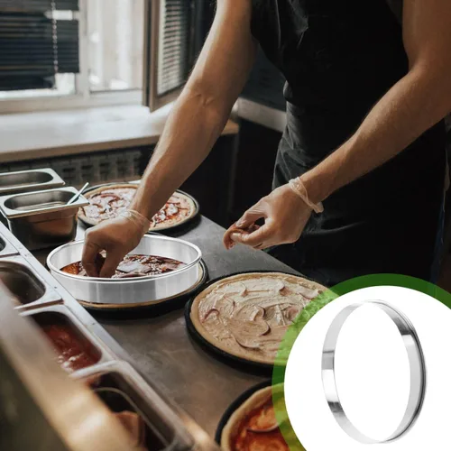 Vista 6 de Yardwe Anillo de cocina para pizza de 9.05 pulgadas, herramienta de hornear de acero inoxidable, anillo de cocción profunda para añadir coberturas
