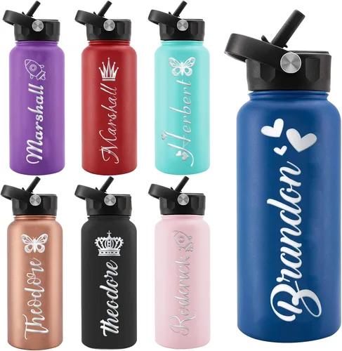 Vista 8 de Personalized Water Bottles, Custom Water Bottle with Birth Month Flower Personalized Text Names, Gifts for Women, Customized Engraved Stainless
