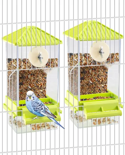 Vista 8 de Hamiledyi - Comederos sin ensuciar para pájaros, comedero automático para loros, bebedero de acrílico, contenedor de semillas y alimentos