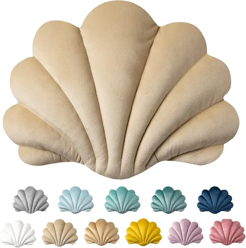 Vista 11 de Ashler - Almohadas 3D con forma de concha, cojín de terciopelo suave incluido para sofá, cama, sala de estar, paquete de 1, azul lago, 18 x 13