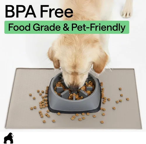 Vista 8 de GORILLA GRIP Alfombrilla para mascotas 100% impermeable con bordes elevados de silicona sin BPA, alfombrillas para comida de gatos y perros que
