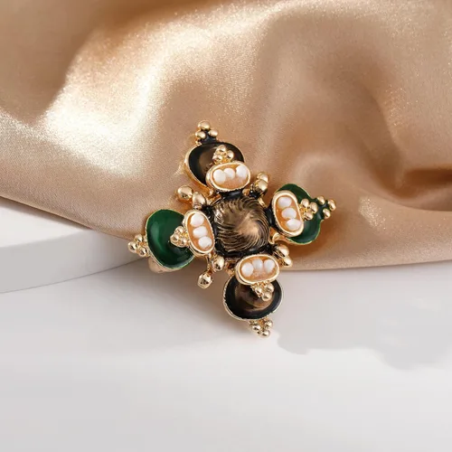 Vista 3 de Broche de cruz de perlas retro para mujer a la moda, Aleación, perla de agua dulce, Perla