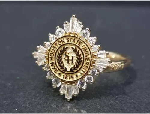 Vista 7 de Ssjewel Custom University Logo Ring Personalized College Class Ring For Women Cz Graduation Ring 14K Gold Finish Women High School Ring Handmade