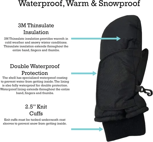 Vista 3 de N'Ice Caps - Manoplas impermeables con Thinsulate, para bebés o niños pequeños, manoplas de nieve, para el invierno, fáciles de poner