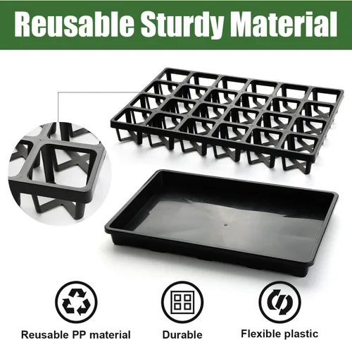 Vista 5 de RooTrimmer Bandejas para Macetas de Vivero de 24 Celdas (17"x11"x2") con Bandejas Planas de Plástico para Semillas, Bandeja Portátil Duradera