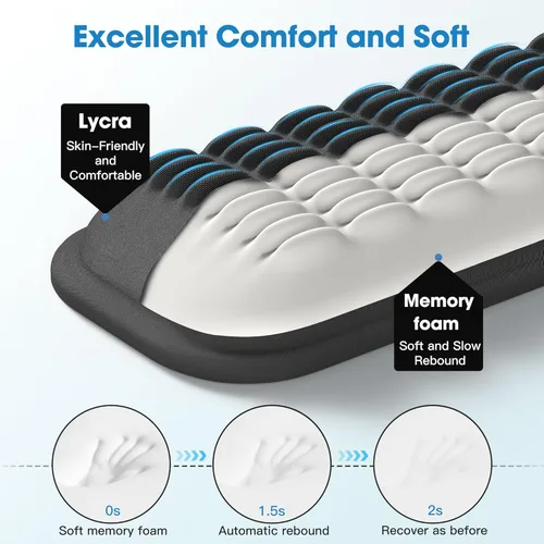 Vista 3 de MEKASS Reposamuñecas ergonómico para teclado y ratón, juego de reposamuñecas de espuma viscoelástica suave con base de silicona antideslizante
