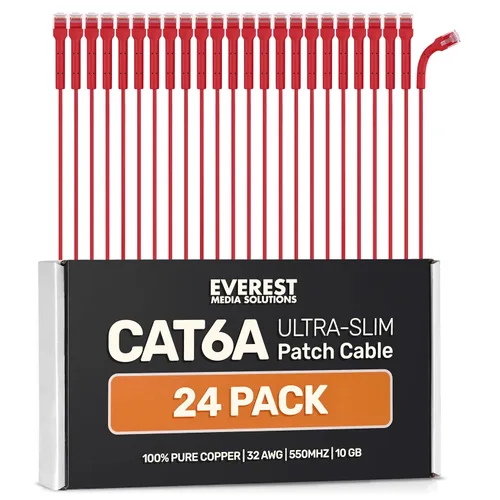 Vista 20 de Everest Cables de parcheo Ethernet Cat6a ultra delgados 1 pie (paquete de 10) Amarillo - Cable de parcheo Cat 6a de 10GB - Cable Ethernet flexible