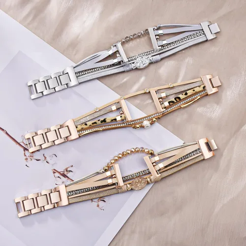 Vista 6 de VISOOM Pulsera bohemia con cuentas compatible con Fitbit Versa 4/Versa 3 Bandas/Fitbit Sense2/Sense, correa de reloj de cuero para mujer, hecha a