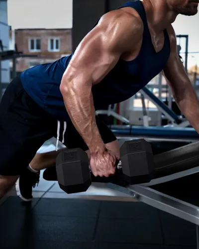 Vista 5 de Garvee 5-50 LB Hex Dumbbell Set of 2, Hand Weights Dumbbells Pair with Cast Iron Core, Rubber Encased Coating and Textured Carbon Steel Handle for