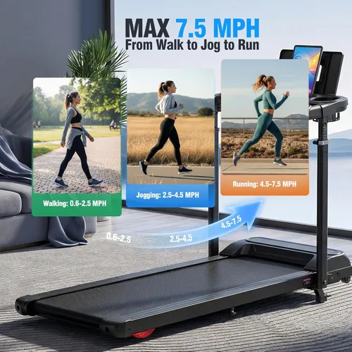 Vista 5 de Treadmill with Desk Workstation & Adjustable Height, 450 lbs Weight Capacity, Folding Incline Treadmill with Handle Bar, Portable Ultra-Quiet 3.5HP