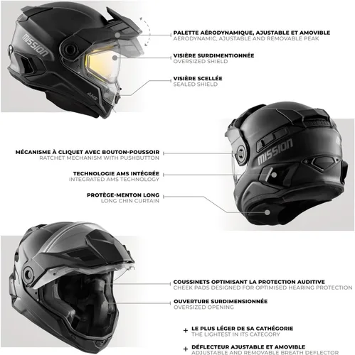 Vista 7 de CKX Casco integral Mission con escudo doble eléctrico sólido de carbono