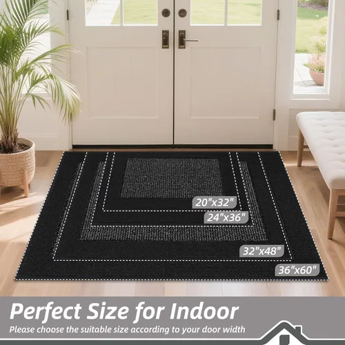 Vista 2 de BEQHAUSE Tapete para puerta interior de 20 x 32 pulgadas, tapete antideslizante para entrada, lavable, resistente a la suciedad, tapete de Negro