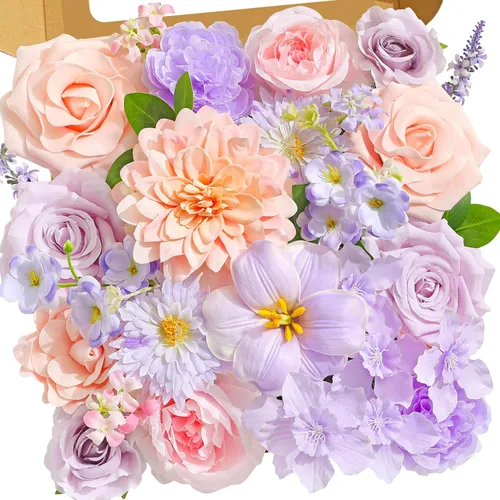 Vista 14 de Serwalin Flores artificiales de seda rosa polvoriento, flores falsas para bricolaje, ramos de boda, flores de pastel, decoración de primavera