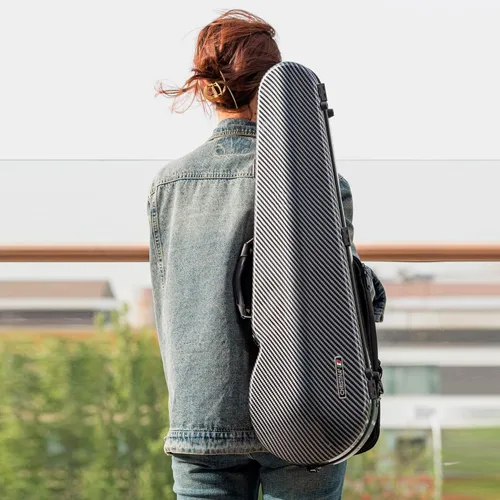 Vista 11 de Estuche para violín Christina 4/4 de tamaño completo, de fibra de carbono de alta resistencia, triángulo, con candado combinado y bolsa extra, Dorado