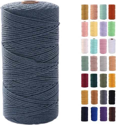 Vista 67 de Cuerda de macramé azul aire de 0.079 in x 220 yardas, cuerda de algodón colorido de algodón suave para colgar en la pared, colgadores de plantas