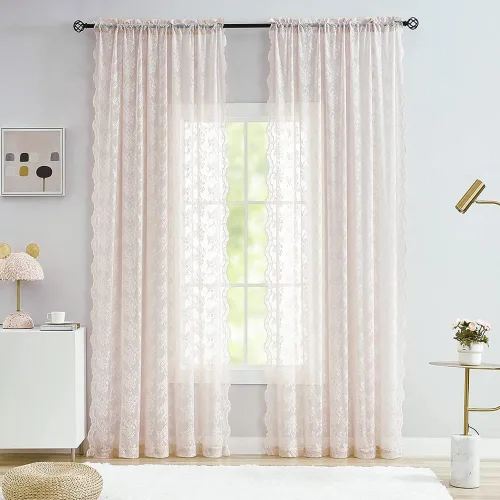 Vista 102 de Cortinas transparentes color aqua de 63 pulgadas de largo, paneles de cortina de encaje floral vintage para guardería, niñas, dormitorio de niños