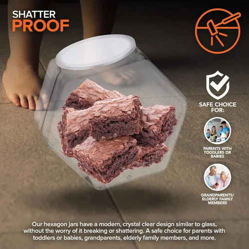 Vista 5 de Tarros hexagonales para galletas de 129 onzas con tapas (paquete de 2) tarros de plástico de boca ancha con tapa, tarros reutilizables