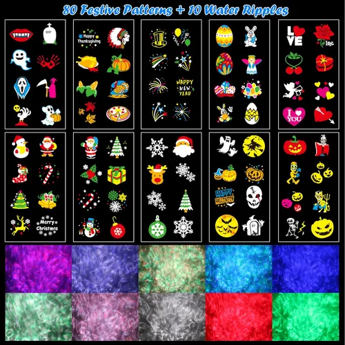 Vista 7 de HAKUTA Luces de Proyector de Navidad, Proyector LED de Efecto de Olas del Mar HD con 10 Diapositivas HD (Olas de Océano 3D + Patrones) y Control